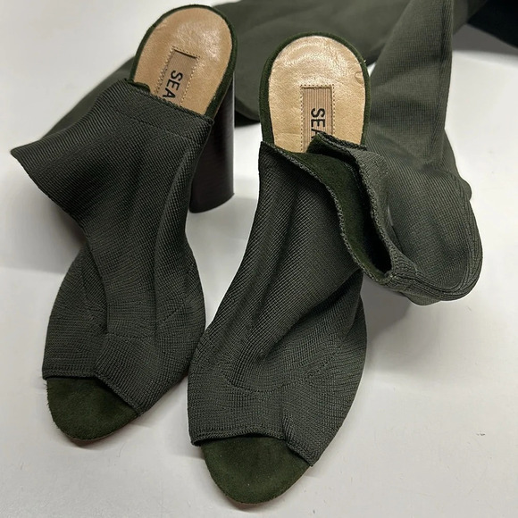 Yeezy Season 2 Thigh High Open Toe Sock High Heeled Boots Olive Green Size 37 - Picture 5 of 12